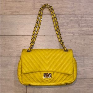 Yellow quilted shoulder bag w/ chain strap